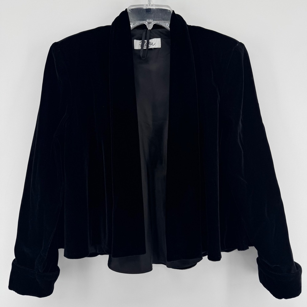 Patra Velvet Open Front Short Swing Jacket Womens Petite Black Formal Evening